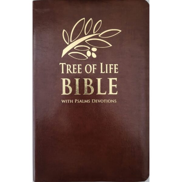 front cover of a english brown leatherette bible for sale tree of life version 2